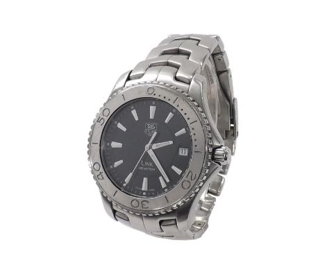 Tag Heuer Link stainless steel gentleman's bracelet watch, ref. WJ1110, no. TV7207, black dial, rotating bezel, quartz, 41mm 