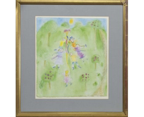 * DORA HOLZHANDLER (FRENCH 1928 - 2015),CHILDREN PLAYINGwatercolour and ink on paperimage size 39cm x 35cm, overall size 59cm