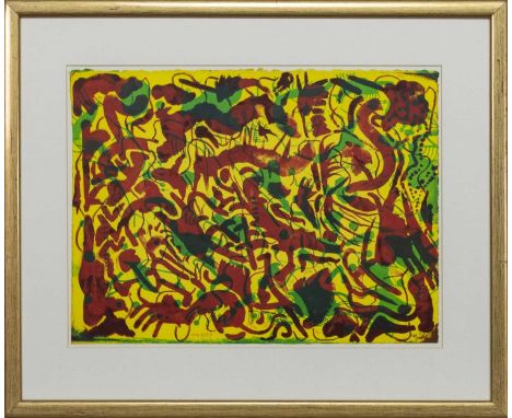 CONTEMPORARY INDIAN SCHOOL,THE DANCERSlithograph on paper, signed 'Iyar 5753', numbered 1/12image size 30cm x 41cm, overall s