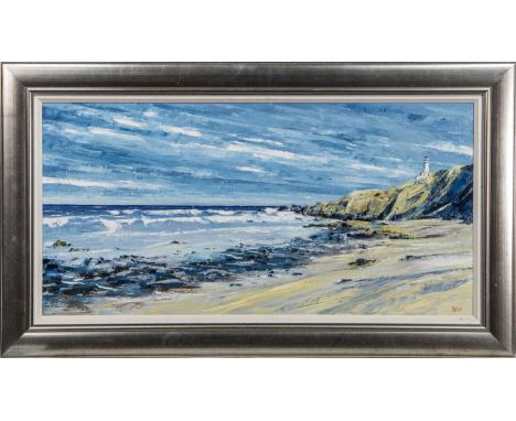 * ERNI UPTON,BLASHIE DAY, TURNBERRY LIGHTHOUSEoil on canvas, signed, titled and dated 2007 versoimage size 51cm x 101cm, over