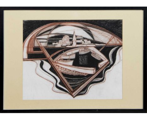 * IAIN R MCINTOSH RSA (SCOTTISH b. 1945),HARBOURmixed media on paper, initialledimage size 40cm x 49cm, overall size 53cm x 7