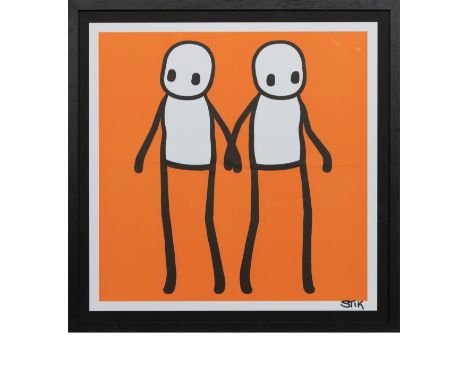 * STIK (BRITISH b. 1979),HOLDING HANDS, ORANGElimited edition colour lithograph on wove paper, signed image size 50cm x 50cm,