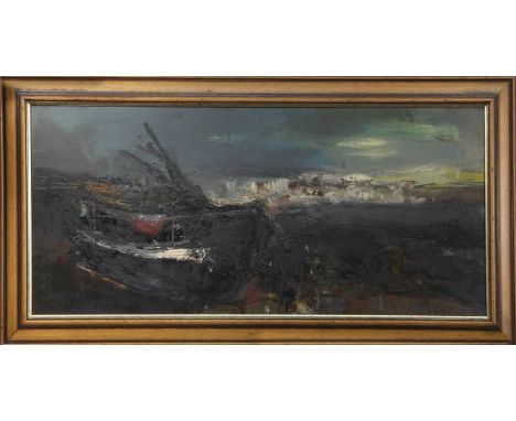 * LILIAN NEILSON (BRITISH 1938 - 1998),A BEACHED BOAToil on board, signed, titled and dated 1964 labels versoimage size 43cm 