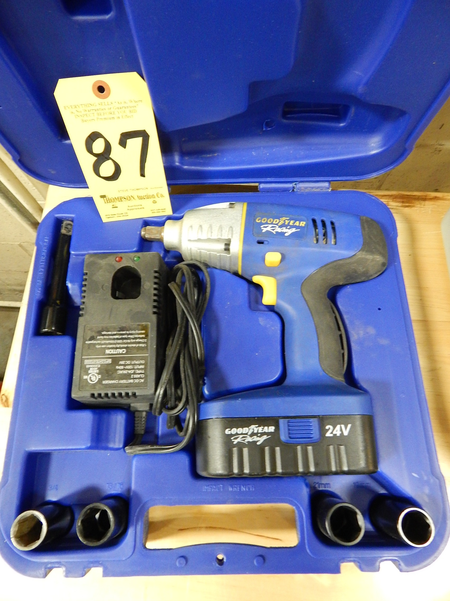 Goodyear Racing 24V Cordless Impact Wrench w/ Charger, Sockets, Case, 1