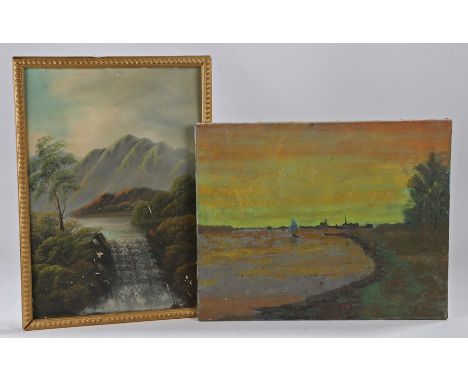 Possibly P Mendt Estuary scene unframed oil on canvas indistinctly signed, 50.5cm x 40.5cm; together with unknown artist fram