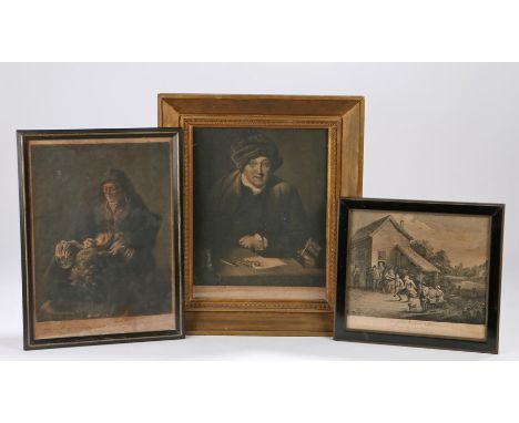 After I.R Smith, Thomas Kirkland together with a print after Rembrandt and a French print titled La petile Noces de Village, 