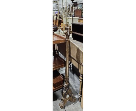 Gilt wood rococo style standard lamp, the column with mirrored panels, 123cm high