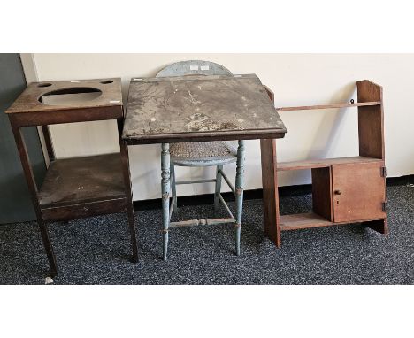 Four items of furniture including early 19th century square mahogany washstand, 77cm high, tabletop clerk's desk, 19th centur