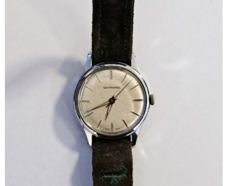 Vintage Gentleman's Garrard manual wind wristwatch, the silvered dial with baton hour markers, stainless steel case, on later