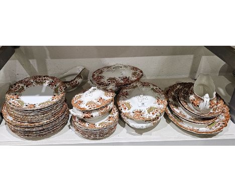 Adams pottery Derby-pattern part dinner service, circa 1900, printed crowned brown factory marks, printed and painted in gilt