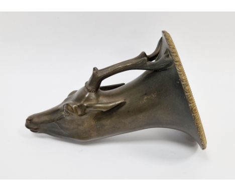 Bronze rhyton in the Grand Tour manner, cast in the form of a stag's head, with gilt lined interior and egg &amp; dart rim, 1