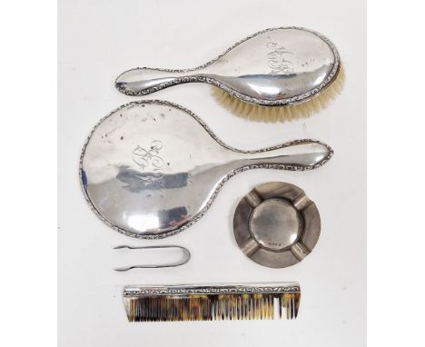 George V silver-backed three-piece dressing table set, Chester 1911, J &amp; R Griffin, comprising a hand mirror, brush and c