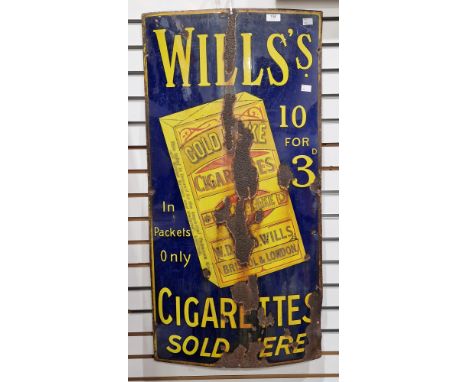 Vintage Wills's Cigarette enamelled advertising sign, early-mid 20th century, of rectangular form, with yellow lettering insc