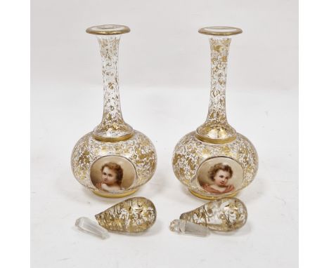 Pair of late 19th century Bohemian decanters and stoppers, in the Moser-style, one with etched crown shield mark, of small si