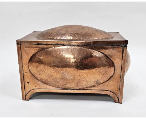 Late 19th / Early 20th century Arts and crafts copper tea caddy, with oval domed panels to lid and sides, the hinged lid open