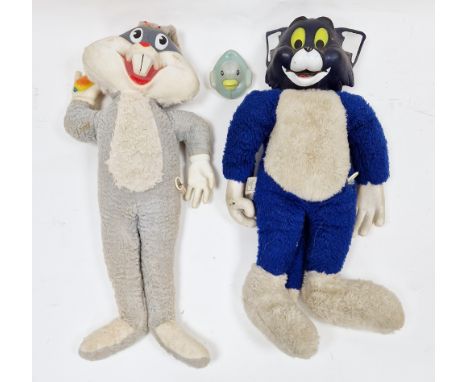 Vintage 1970's Burbank Toys pull-string Tom (from Tom and Jerry) soft toy together with a 1970's Mattel pull-string Bugs Bunn