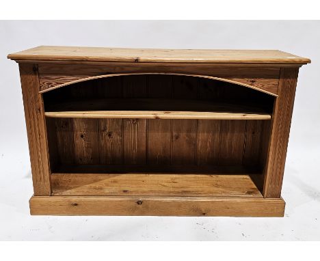 Modern pine two-tier bookcase, with curved frieze and single shelf,&nbsp;76cm high x 122cm wide x 35cm deep