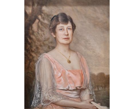 Walter I. Cox (1866-1930) Oil on canvas Half-length portrait of a woman in pink dress, signed and dated 1918 lower left, gilt