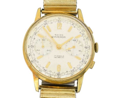 A Swiss Emperor chronograph wristwatch, the circular signed dial with Arabic and baton hour markers, subsidiary dials to 3 an