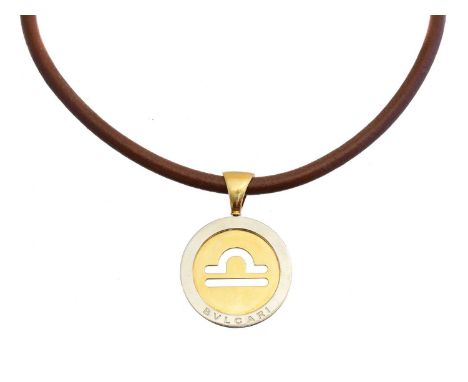 An 18ct gold and stainless steel Zodiac Tondo necklace by Bulgari, of bi-colour design, the openwork pendant depicting Libra,