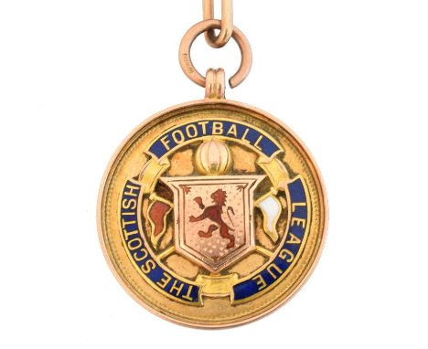An early 20th century 9ct gold enamel football medallion, The Scottish Football League, 2nd Division Championship 1911-12 - W
