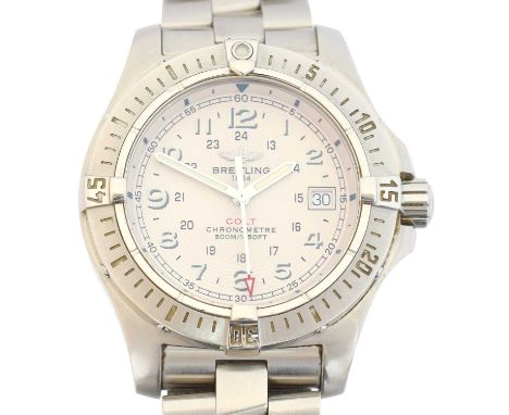 A stainless steel Breitling Colt quartz wristwatch, ref. A74380, the circular signed dial with luminous Arabic hour markers, 