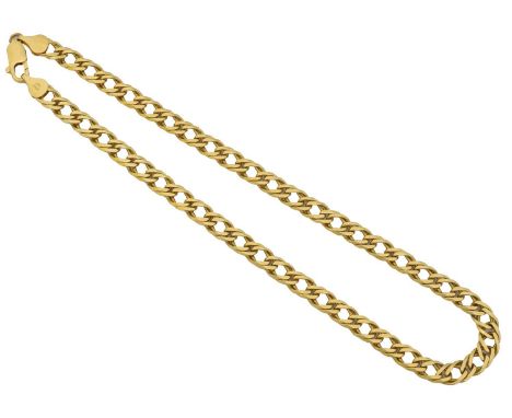 A chain necklace, the fancy flat curb link chain with spring clasp, stamped 750, length 40.5cm, gross weight 34g.Condition re