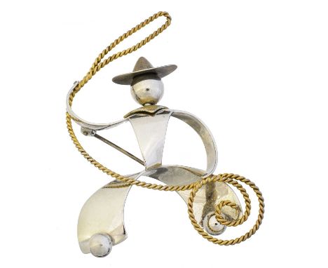 A Charles Horner cowboy brooch, of bi-colour design with silver gilt lasso, hallmarks for Charles Horner, Chester, 1948, reg 