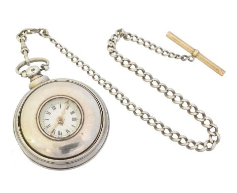 A silver half hunter verge pair cased pocket watch by E. Matthews, Welshpool, the white enamel dial with Roman numeral hour m