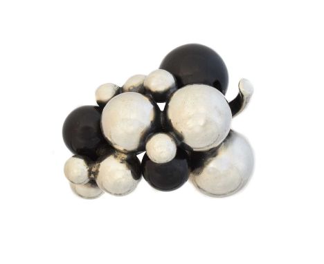 A Georg Jensen Moonlight Grapes ring, pattern 55, the circular silver and onyx grape setting with a polished band, maker's ma