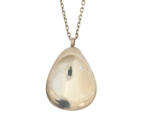 A Georg Jensen 'Oyster' pendant on chain, no. 328, designed by Nanna and Jorgen Ditzel for Georg Jensen, maker's marks for Ge
