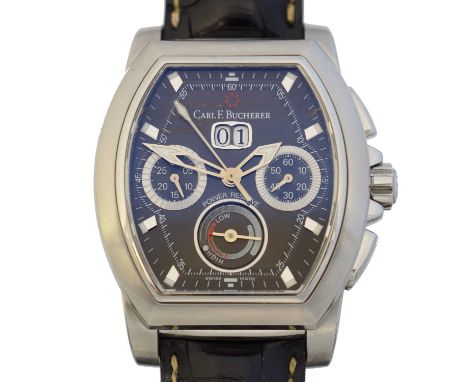 A stainless steel Carl F. Bucherer Patravi wristwatch, ref 10615-08, the black signed dial with baton hour markers, subsidiar