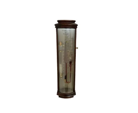 20th century - replica Sympiesometer with storm glass, in a mahogany case with a full length convex glass, silvered register 