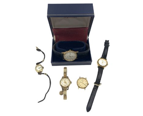 9ct gold cased wristwatch, Longines quartz watch, Smiths wristwatch with a 9ct gold St Christopher charm, Rotary wristwatch e