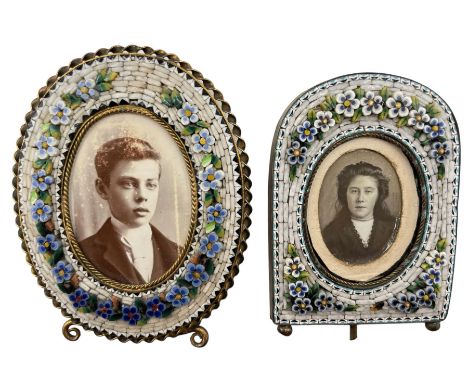 Two 19th/ early 20th century Italian Micro mosaic frames, one of oval form with ropetwist border and the other of arched form