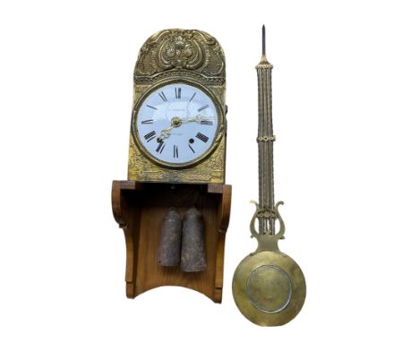French - late19th century French Morbier or Comtoise clock movement with a later wall bracket, white enamel dial with Roman n