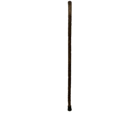 19th century Chinese Export carved walking cane, the shaft previously carved with various scenes and objects including Native