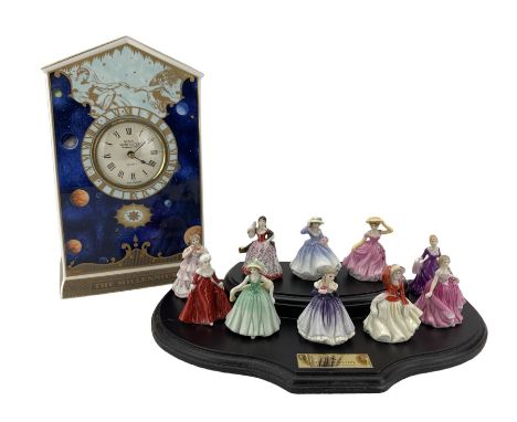 Set of ten Royal Doulton 'Miniature Maidens Collection' porcelain figurines, with display stand, boxes and certificate, toget