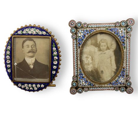 Two 19th/ early 20th century Italian Micro mosaic frames by Fabbrica Angelo Pessar, one of oval form with beaded border and t