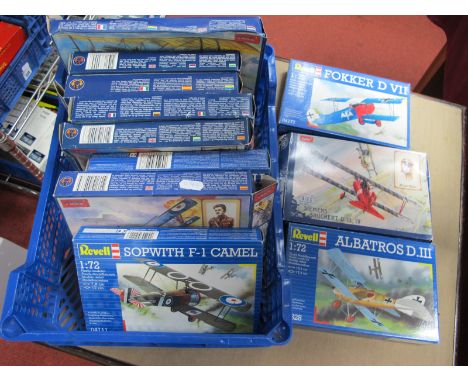 Eleven 1:72nd Scale Plastic Model Military Aircraft Kits, by Revell, Toko, Roden, mostly with a WWI theme including Nieuport 