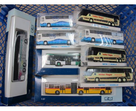 Nine "HO" Scale Model Coaches, by R M Models and Rietze Automodels, all boxed, some repetition. 