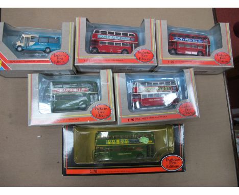 Six "OO" Scale Model Buses by EFE, all boxed, all different.