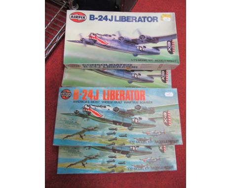 Four 1:72nd Scale Plastic Model Kits by Airfix, all B-24J Liberator's. Loose parts noted off sprues, unchecked for completene