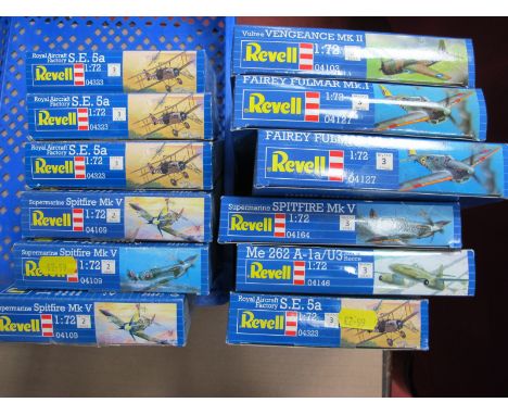 Twelve Revell 1:72nd Scale Plastic Model Military Aircraft Kits, including ME 262 A-1a, Royal Aircraft Factory S.E 5A, kits a