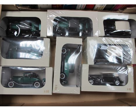 Eight 1:32nd Scale 'Pieceworks' Editions Diecast Model Vehicles, including 1933 Cadillac Fleetwood 1930, 1930 Hudson, some du