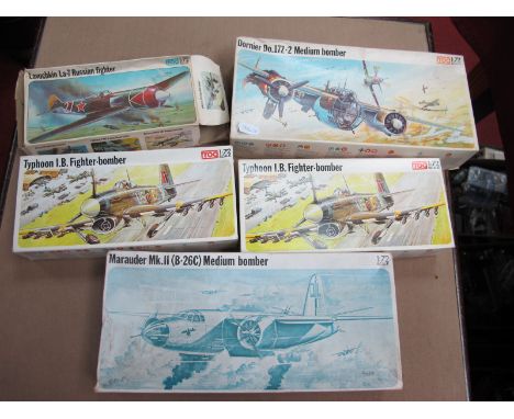 Five Boxed 1:72nd Scale Plastic Model Military Aircraft Kits, by Frog including Dornier DO.172.2 Medium Bomber, Typhoon I.B F