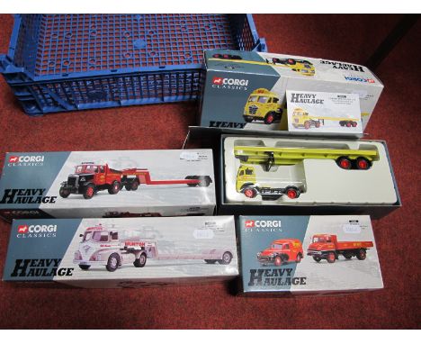 Five Corgi 'Heavy Haulage' Diecast Model Vehicles, including #16901 Hallett Silbermann Scammell Highwaymann Ballast and low l
