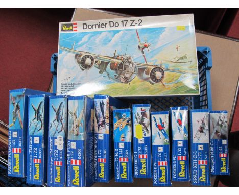 Twelve Predominantly 1:72nd Scale Plastic Model Military Aircraft Kits, by Revell including Dornier DO 17Z-2 Focke Wulf TL Ja