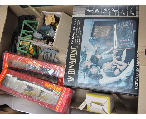 A Boxed Binatone TV Master 4+2 Gaming Console with Two Controllers, together with a small quantity of mainly OO/HO gauge roll
