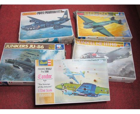 Five Boxed 1:72nd Scale Plastic Model Military Aircraft Kits, by Matchbox, Italeri, Revell including PB47-2 Privateer, Junker